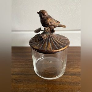 Beautiful Bronze Colored Vintage Bird Candy Jar Canister  GUC
